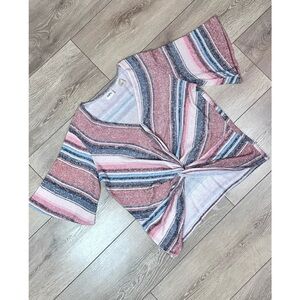 Daytrip Buckle V-Neck Striped Knit Top